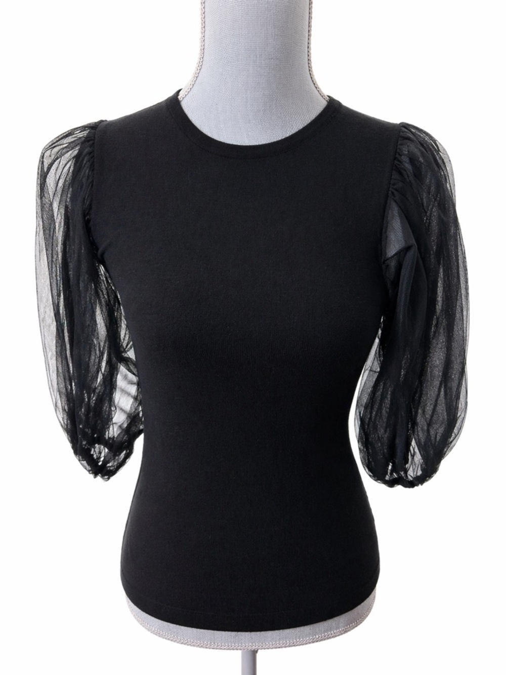 Trina Turk Rhea 3 Merino Wool Sheer Puff Sleeve Sweater NWT XS